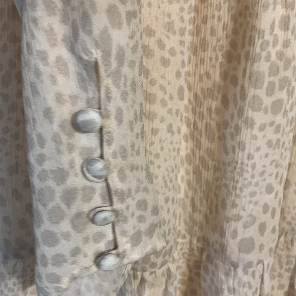 PAIGE Truett Ruffle Long Sleeve Silk Dress Cream Dress, waist tie missing - Picture 10 of 10